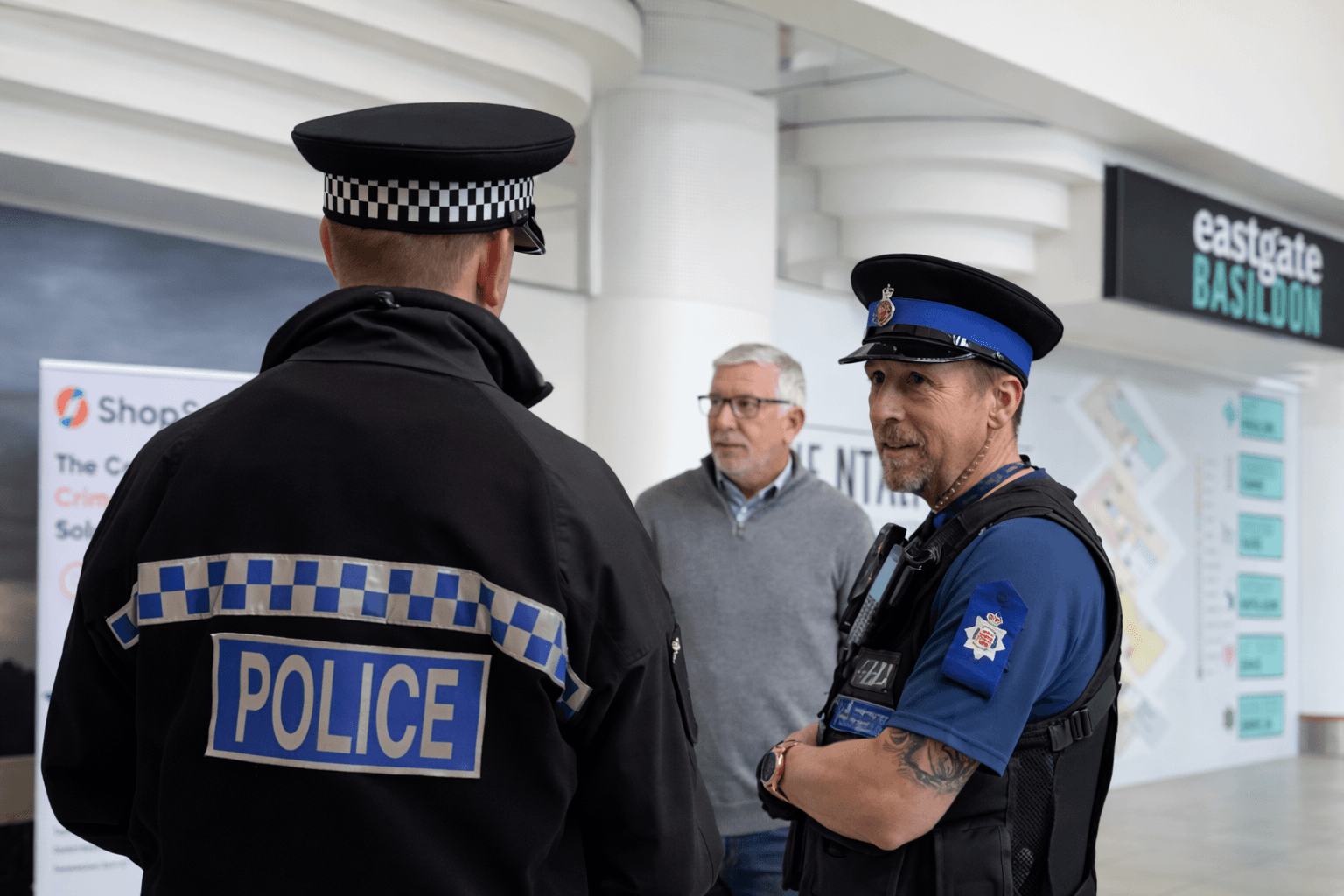 Essex Police officers at Eastgate Basildon shopping centre