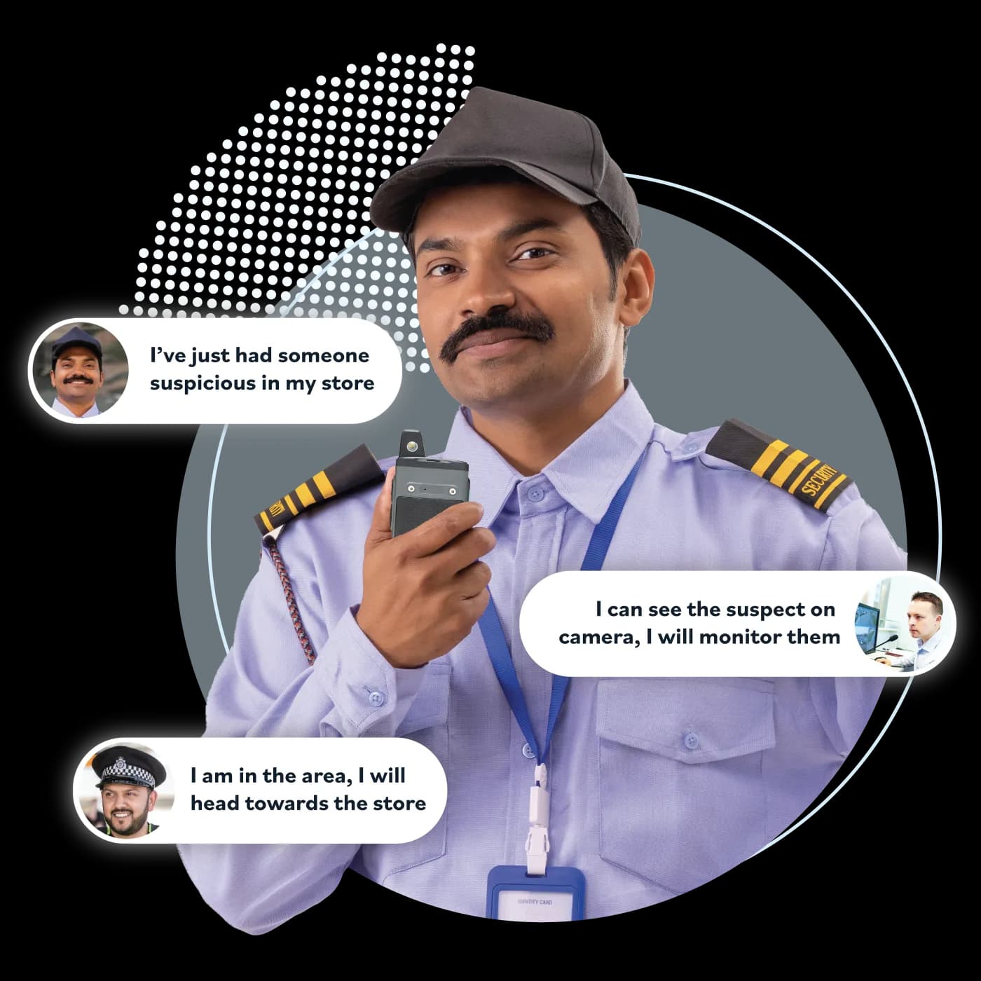 Security officer using a ShopSafe Smart Radio